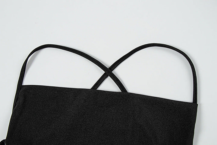 Cross back self tie square neck backless maxi dress