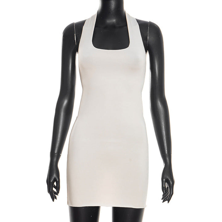 Square neck backless solid mini dress