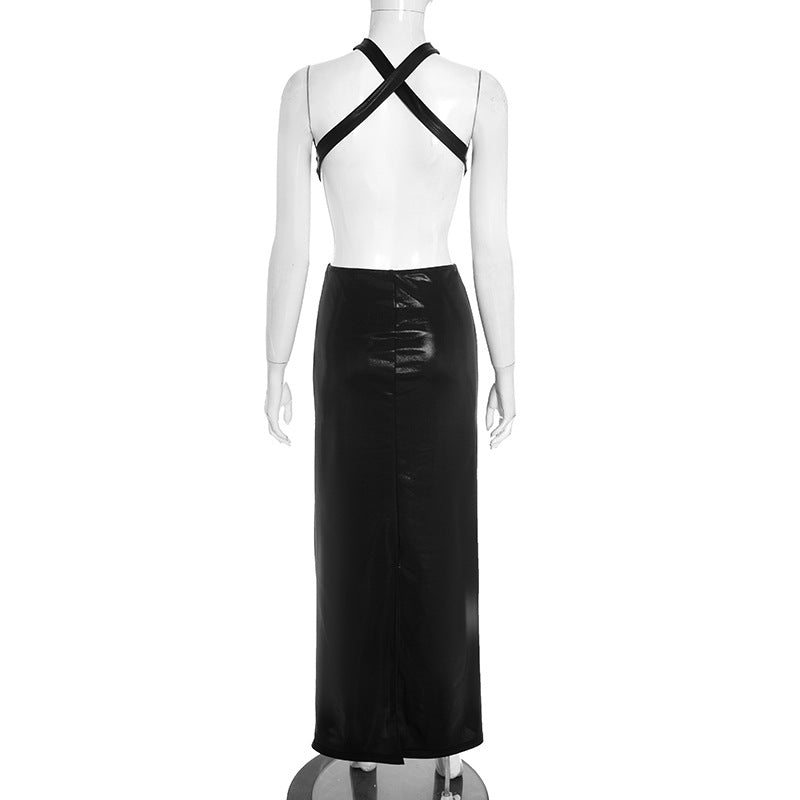 Hollow out ruched cross back backless maxi dress