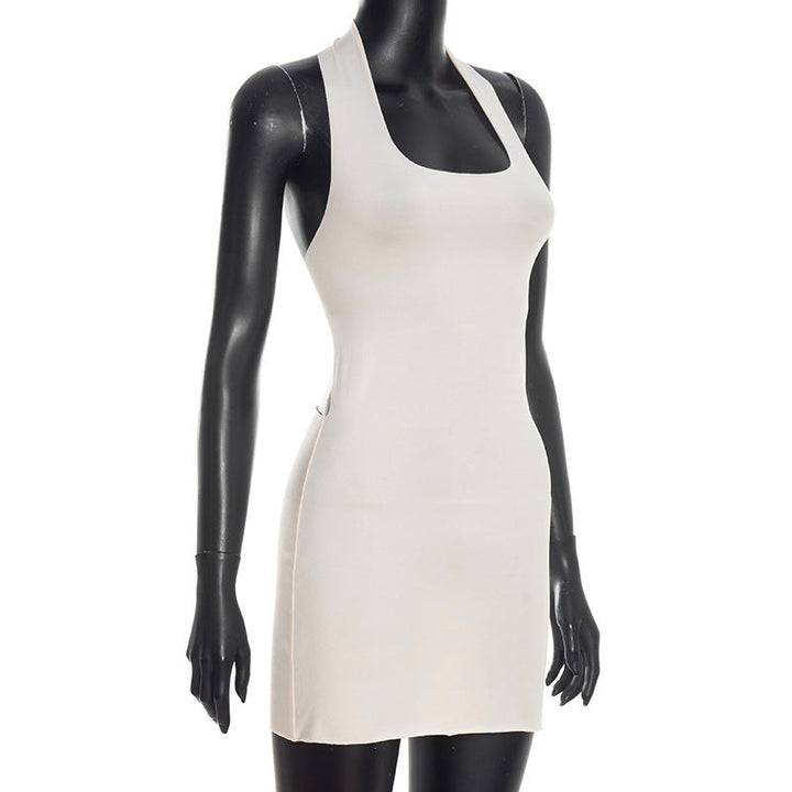 Square neck backless solid mini dress
