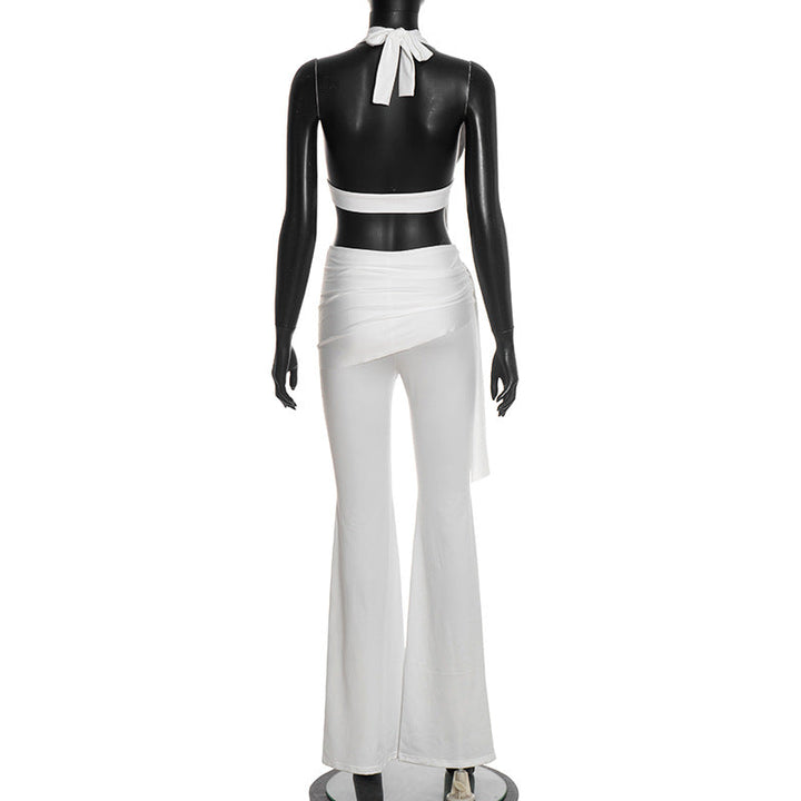 Self tie halter cowl neck irregular ruched pant set