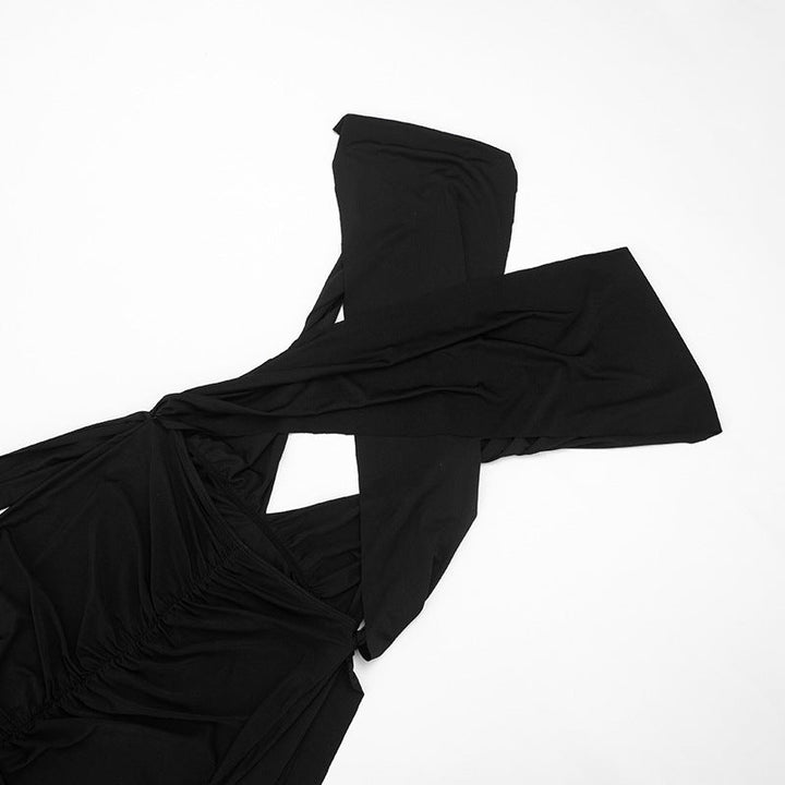 Ruched hollow out slit solid maxi dress