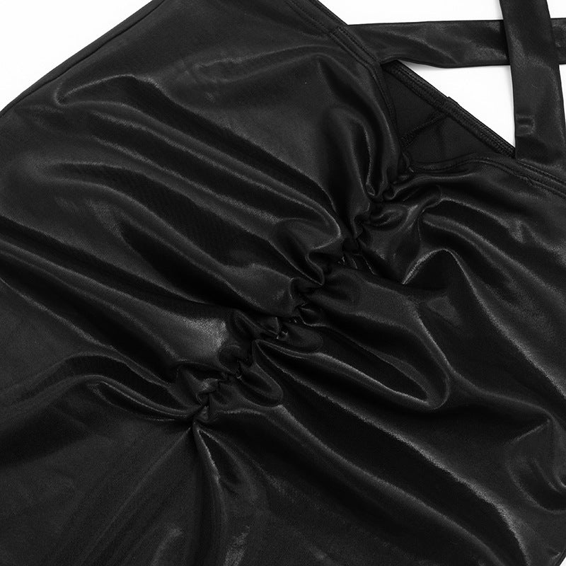 Hollow out ruched cross back backless maxi dress