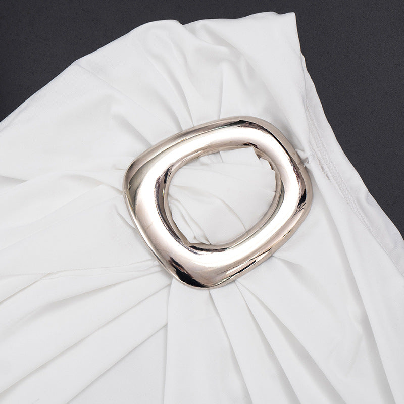 Self tie halter cowl neck irregular ruched pant set