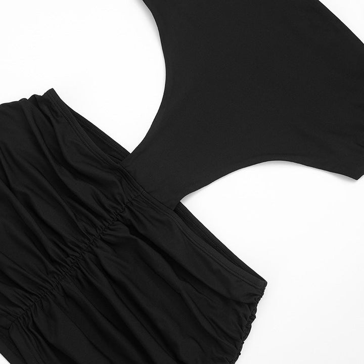 Ruched mesh crewneck short sleeve zip-up romper