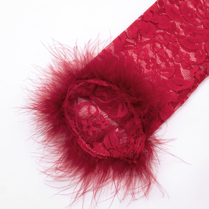 Long sleeve fluffy crewneck lace ruched mini dress