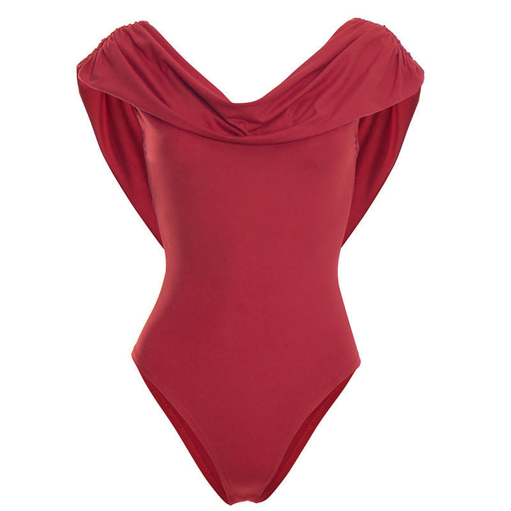 Cowl neck backless button solid ruched bodysuit  | Festival Outfits Women