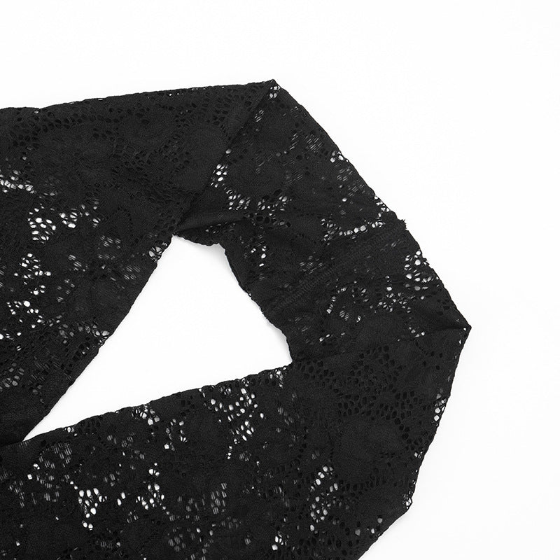 Halter deep V neck lace see through irregular jumpsuit