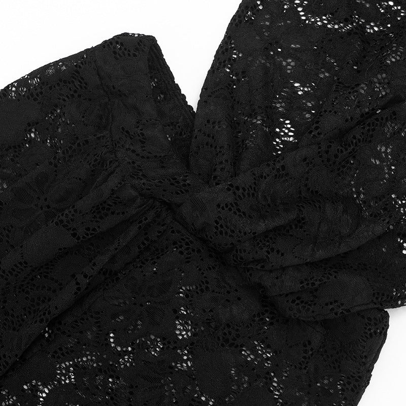 Halter deep V neck lace see through irregular jumpsuit