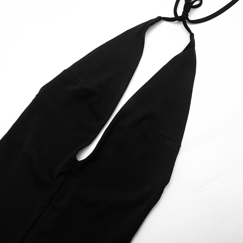 Halter self tie deep v neck backless jumpsuit