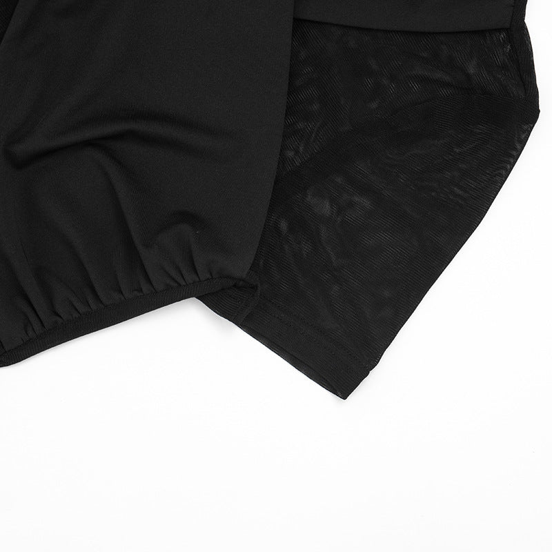 Short sleeve crewneck mesh ruched pant set