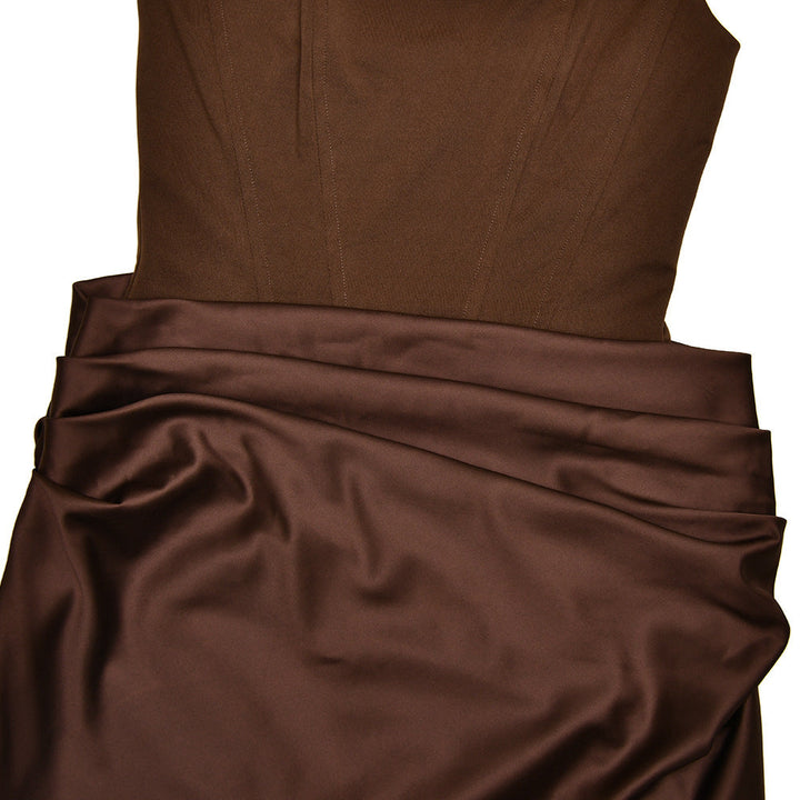 Ruched u neck backless solid cami maxi dress