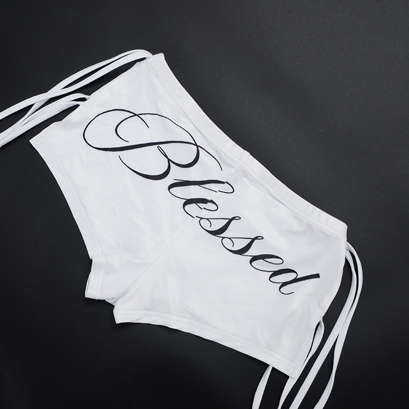 Long sleeve crewneck mesh letter pattern gloves pant set