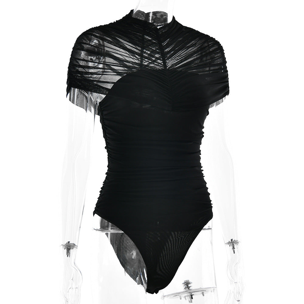 Crewneck ruched button solid bodysuit