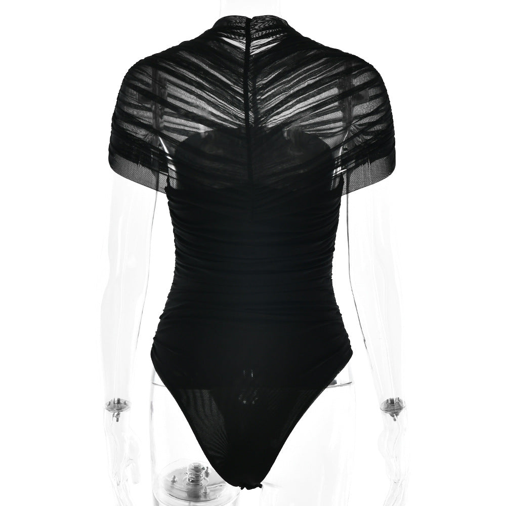 Crewneck ruched button solid bodysuit