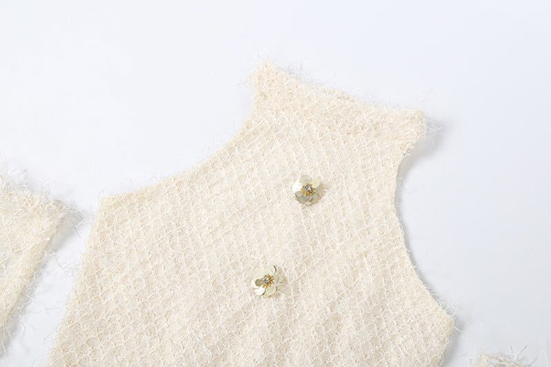 Halter glitter gloves raw hem backless mini dress