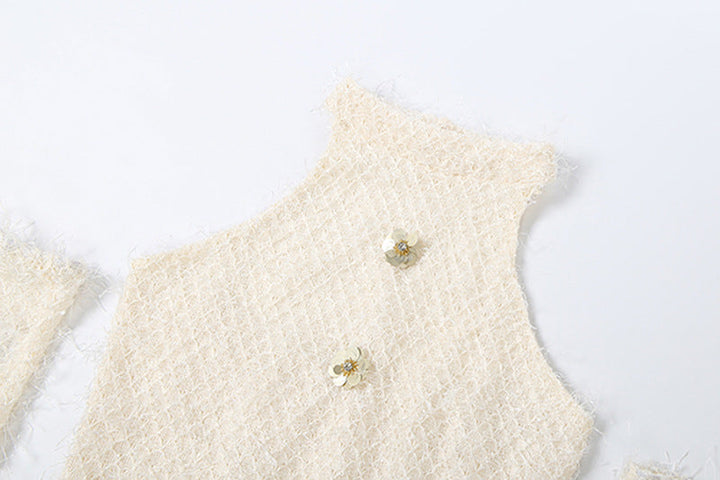 Halter glitter gloves raw hem backless mini dress