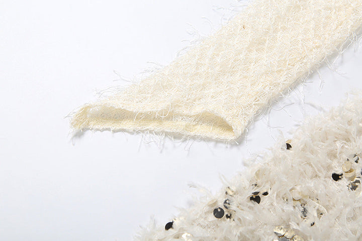 Halter glitter gloves raw hem backless mini dress