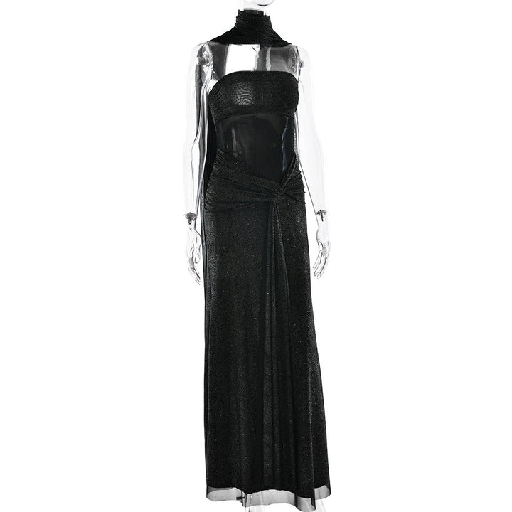 Ruched irregular backless tube maxi dress