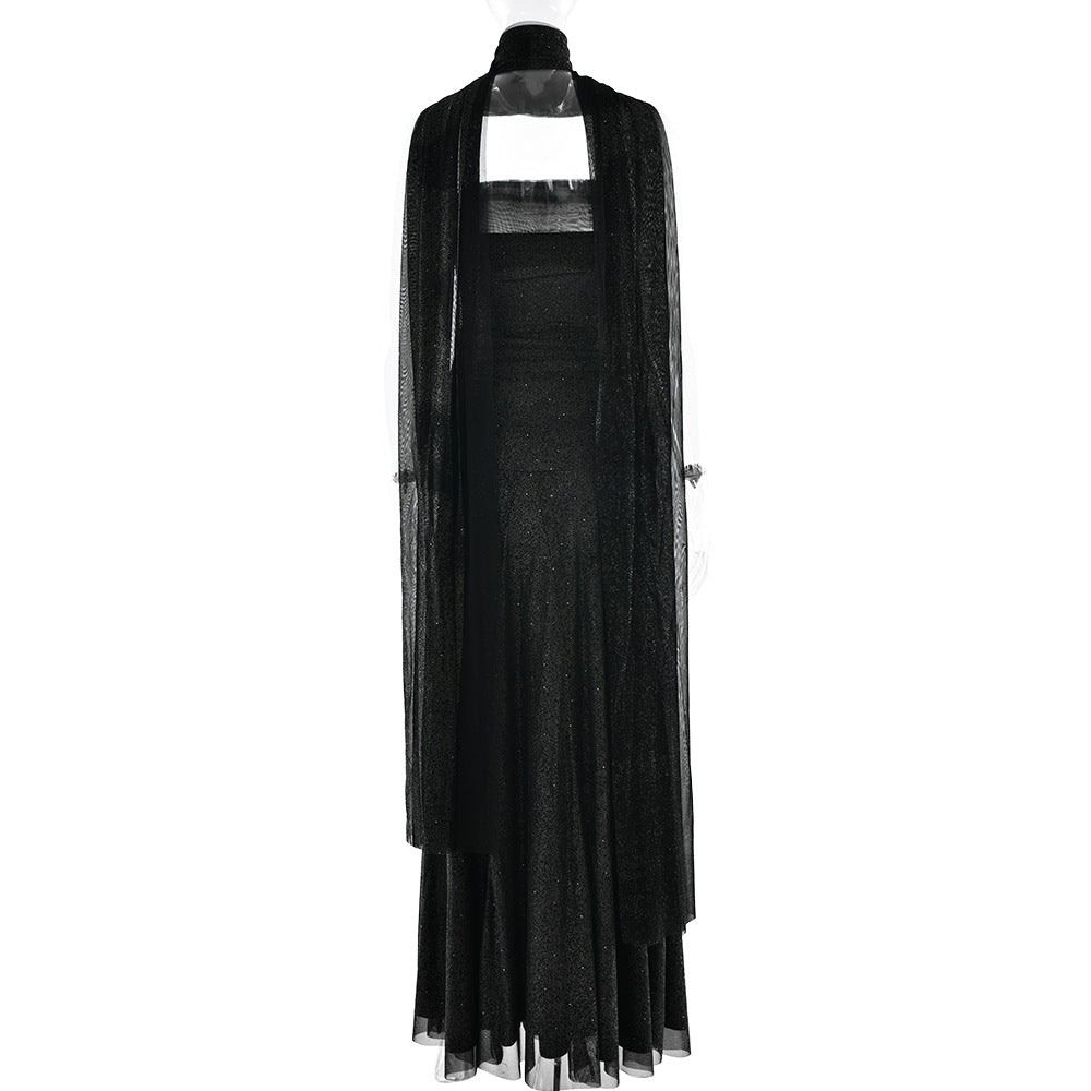 Ruched irregular backless tube maxi dress