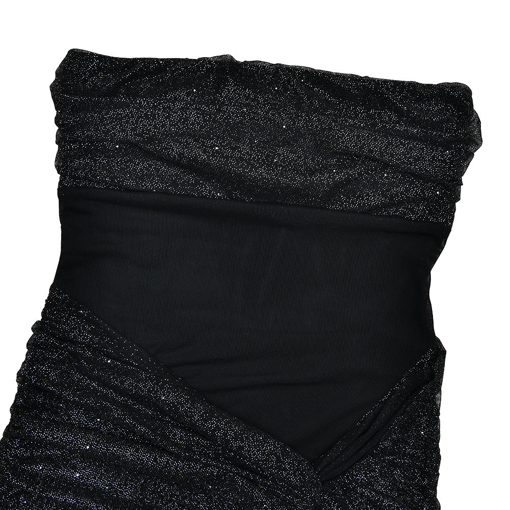 Ruched irregular backless tube maxi dress