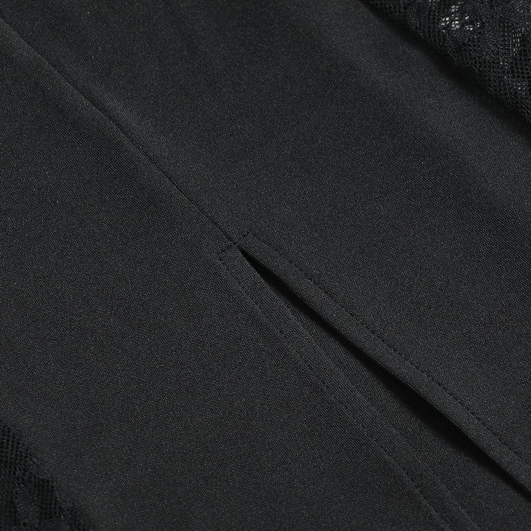 Lace slit v neck zip-up cami maxi dress