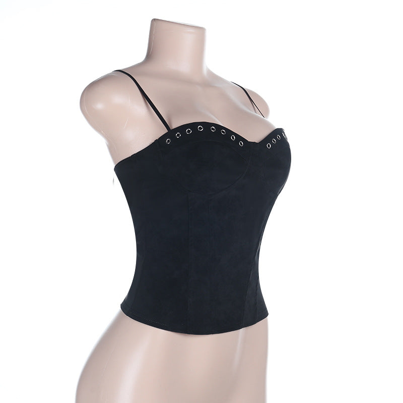 V neck zip-up backless solid cami top