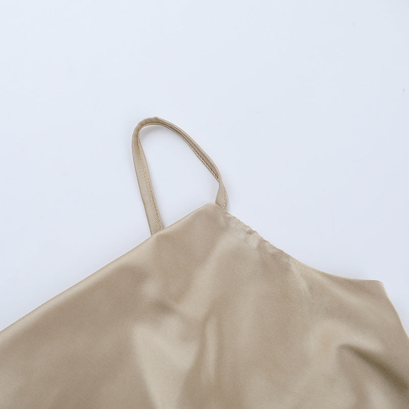 Cowl neck irregular pleated zip-up cami top