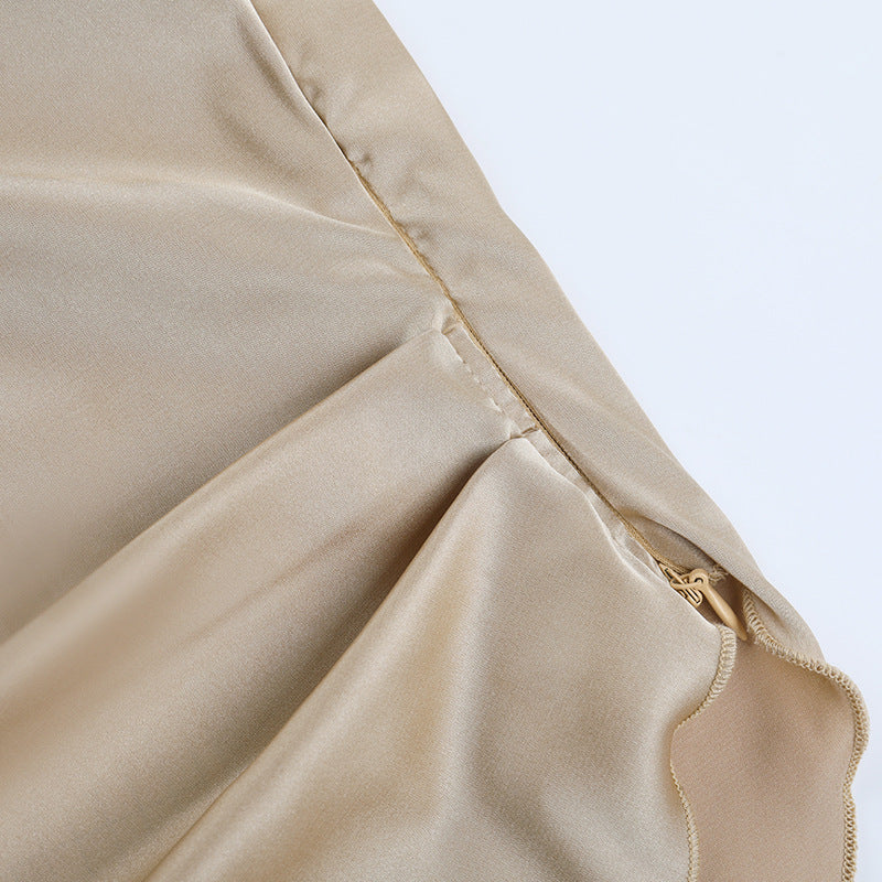 Cowl neck irregular pleated zip-up cami top