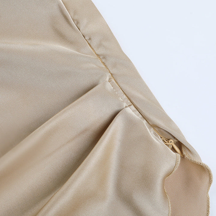 Cowl neck irregular pleated zip-up cami top