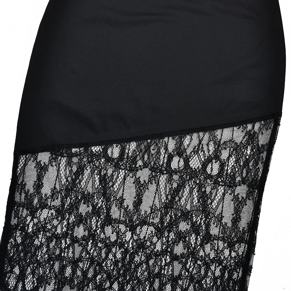 High neck lace hem shrug backless 2 piece midi dress