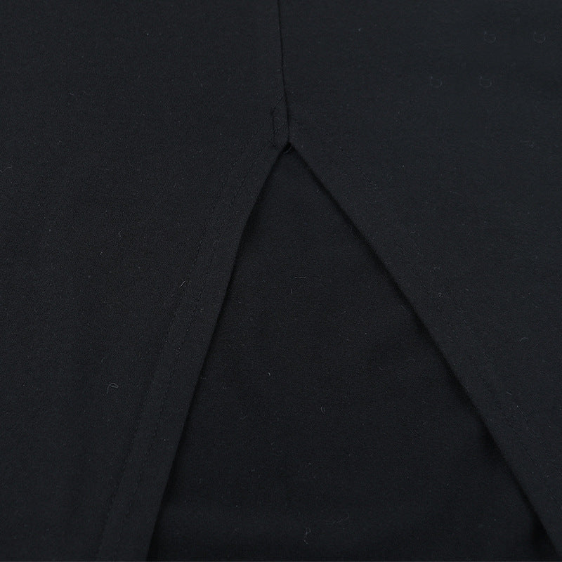 Long sleeve crewneck slit solid mesh maxi dress