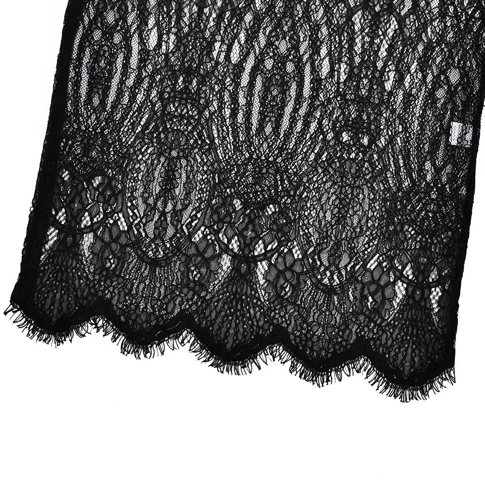 High neck lace hem shrug backless 2 piece midi dress