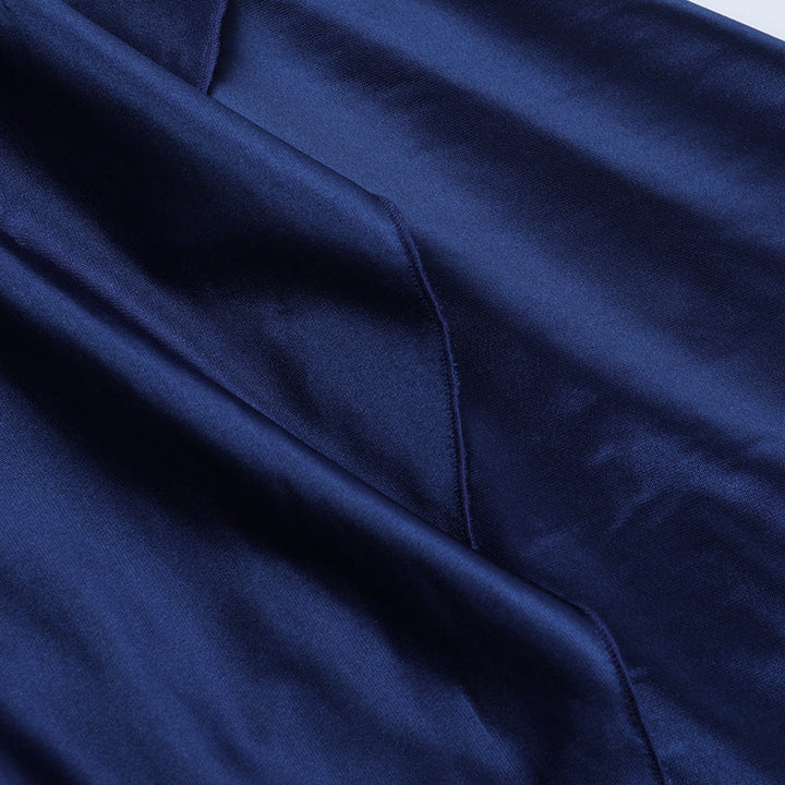 Satin slit ruffle halter self tie ruched midi dress