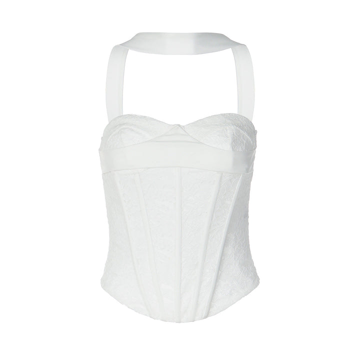 Halter lace corset zip-up backless solid top  | Festival Outfits Women