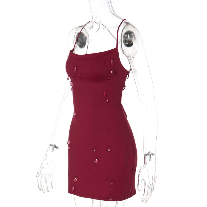 Cross back self tie water droplet applique mini dress