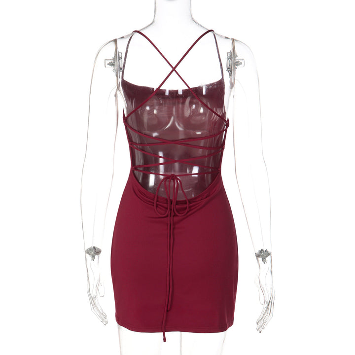 Cross back self tie water droplet applique mini dress