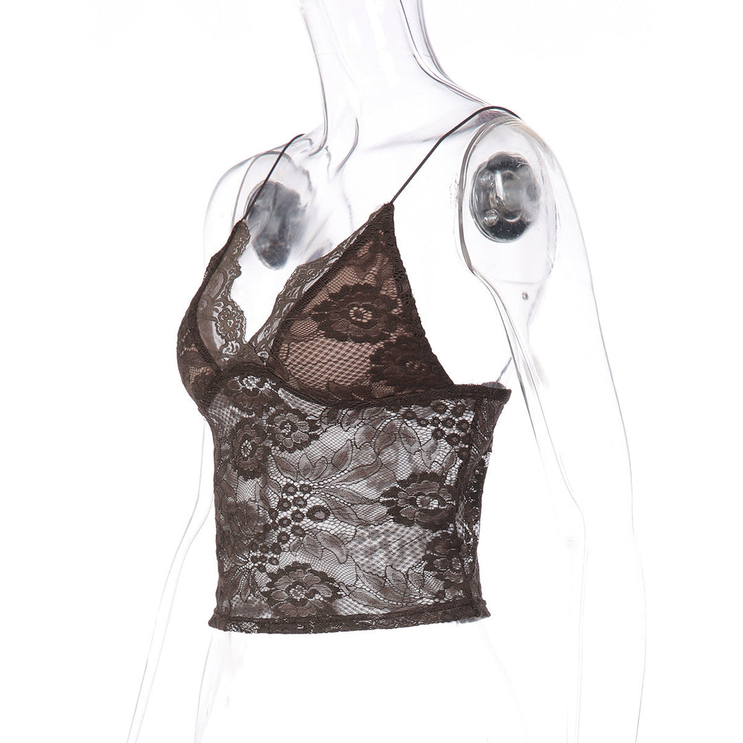 V neck lace backless spaghetti strap top