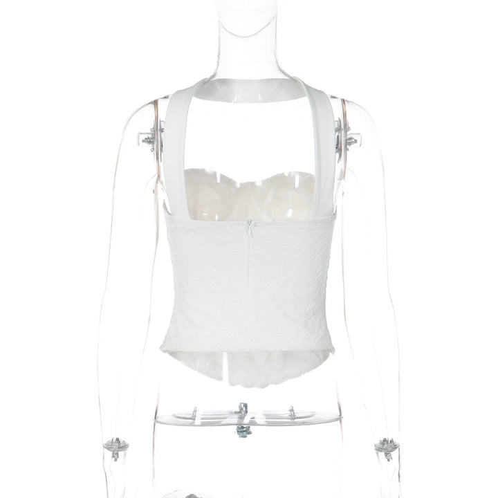 Halter lace corset zip-up backless solid top  | Festival Outfits Women