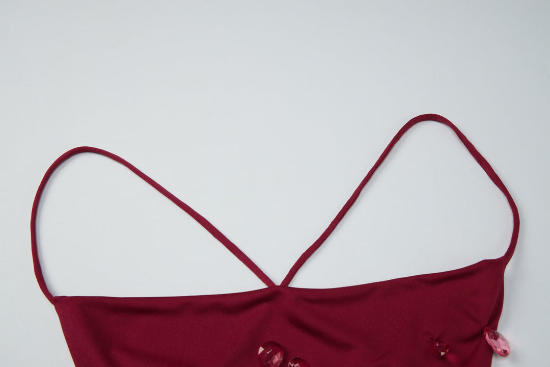 Cross back self tie water droplet applique mini dress