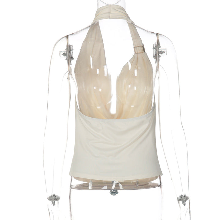 Cowl neck halter irregular solid backless top  | Festival Outfits Women