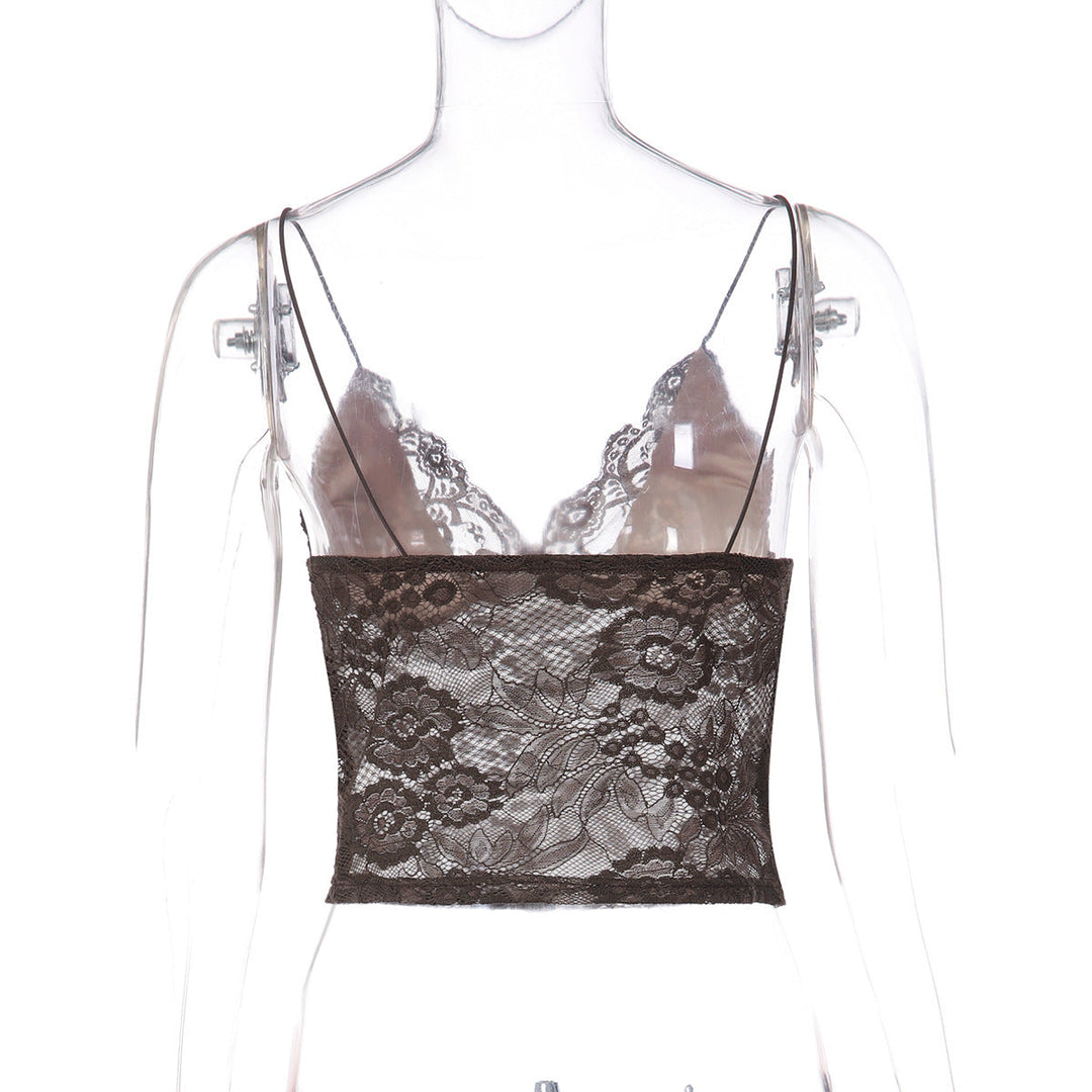 V neck lace backless spaghetti strap top