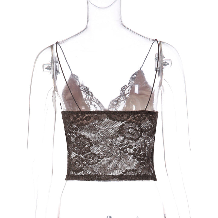 V neck lace backless spaghetti strap top