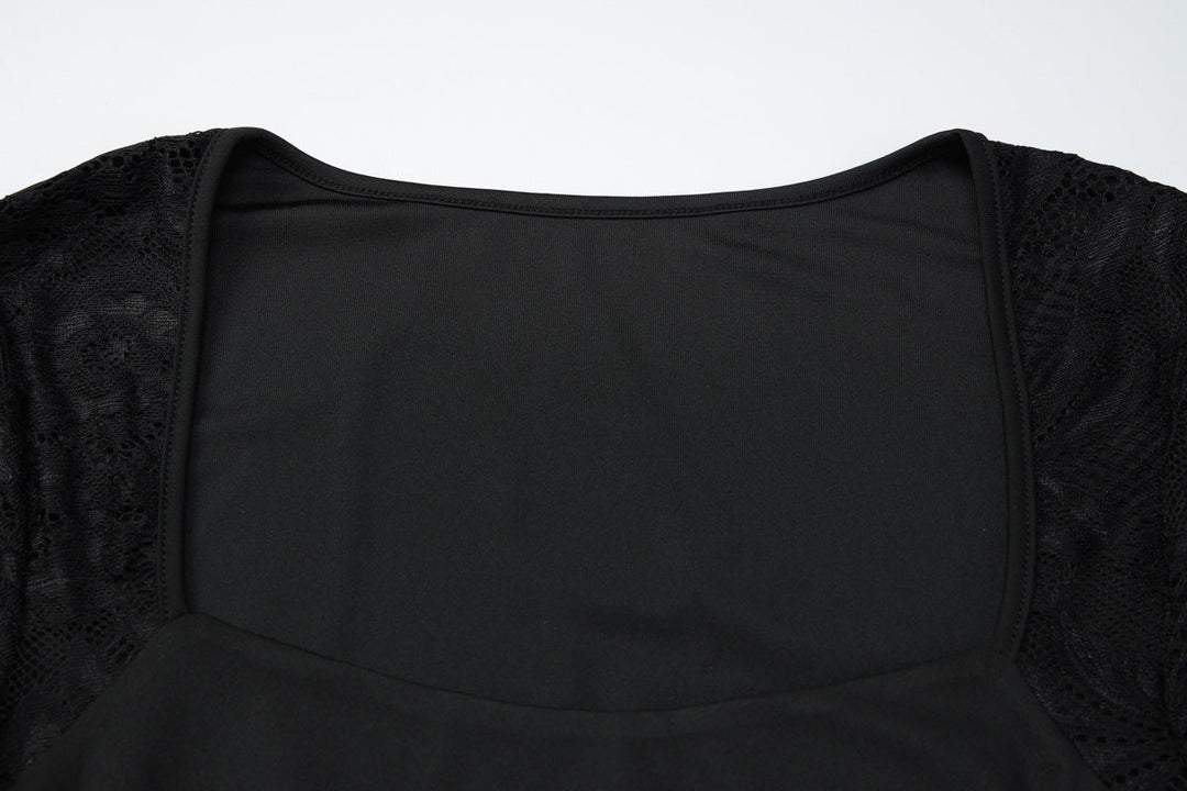 Lace long sleeve square neck solid mini dress