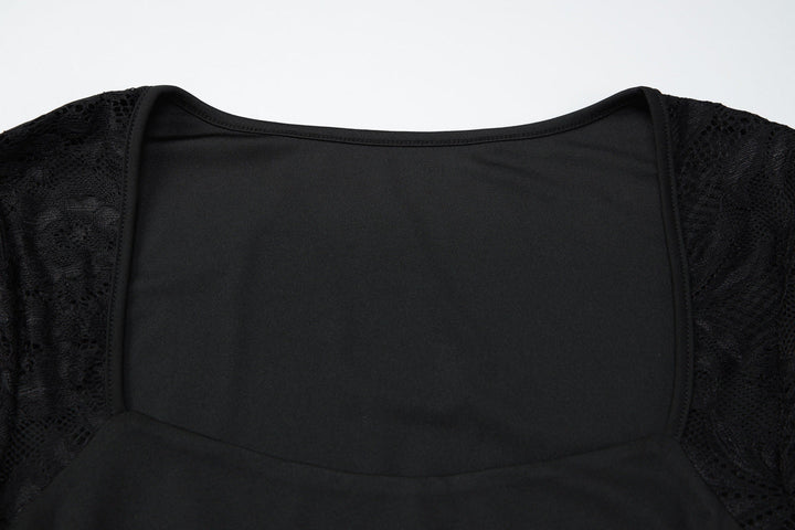 Lace long sleeve square neck solid mini dress