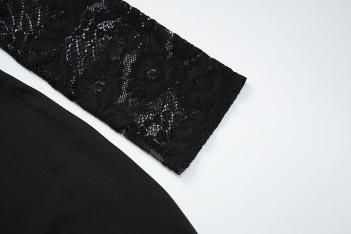 Lace long sleeve square neck solid mini dress