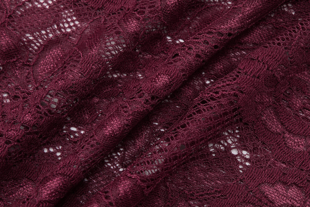 Long sleeve lace hollow out self tie see through top