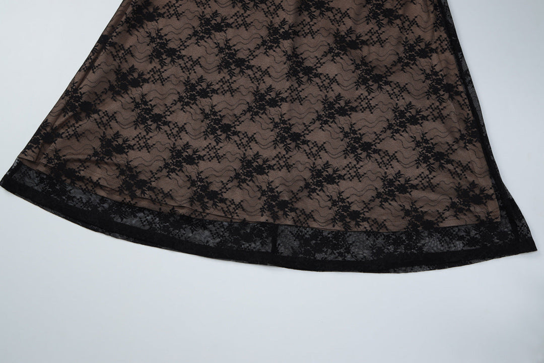 V neck lace backless cami maxi dress