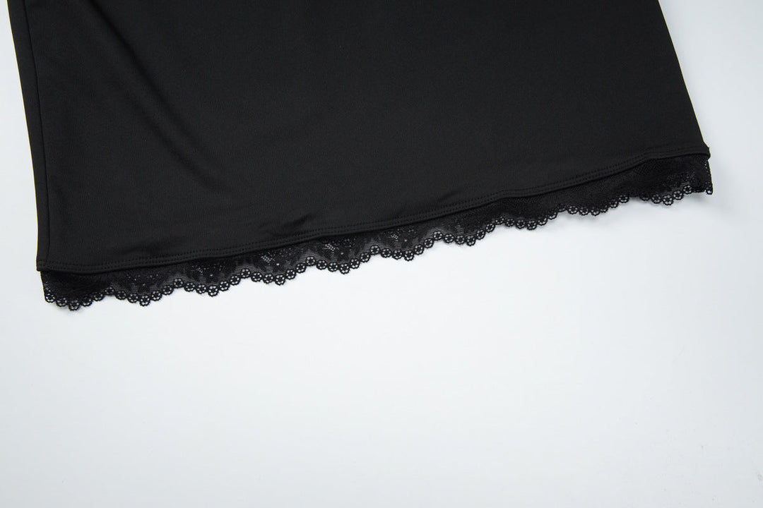 Lace long sleeve square neck solid mini dress