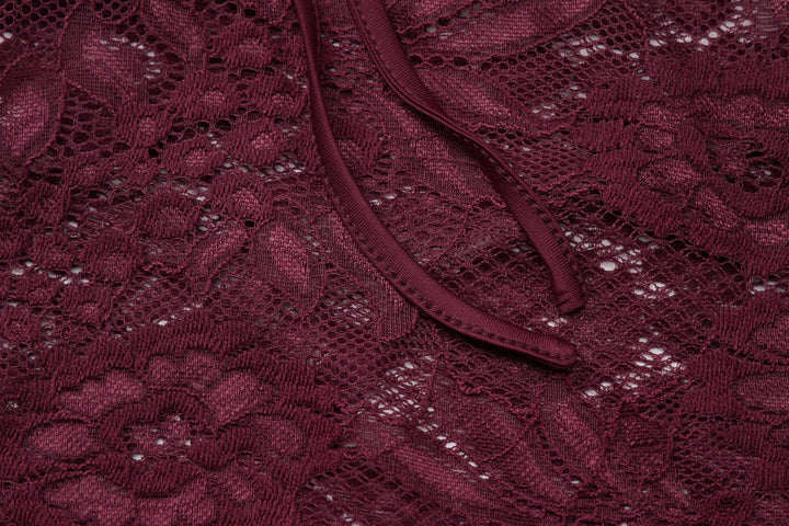 Long sleeve lace hollow out self tie see through top